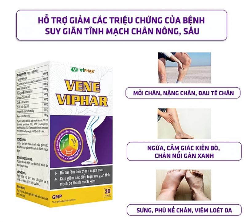 Hỗ trợ làm bền thành mạch máu, giảm suy giãn tĩnh mạch Vene Viphar