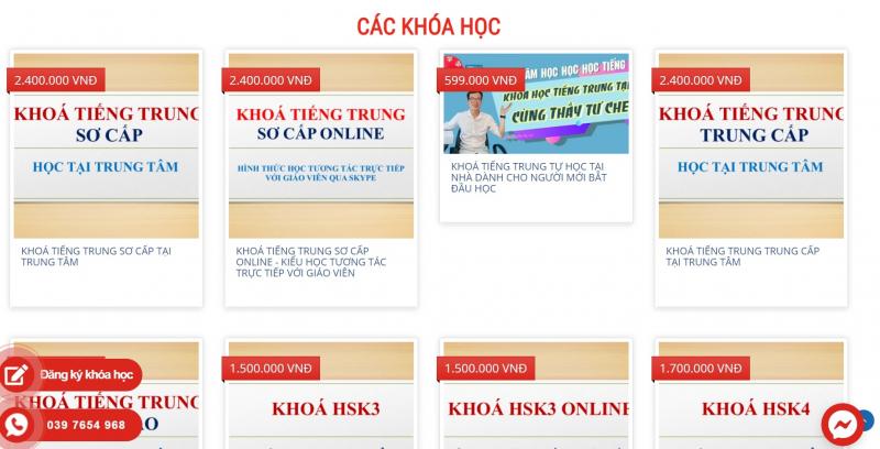 Giao diện website Trung tâm Học Học Học Tiếng Trung