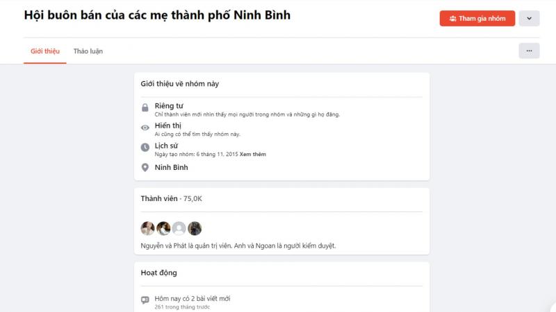 Group buôn bán của các mẹ thành phố Ninh Bình