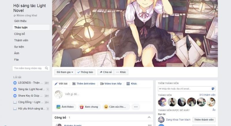 Giao diện Facebook của HSTLN