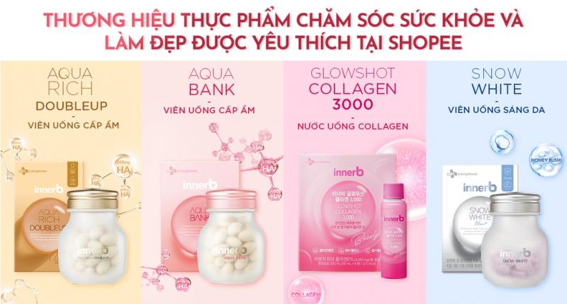 Hộp 6 chai nước uống Collagen Vitamin C sáng da InnerB Glowshot (50mlx6)