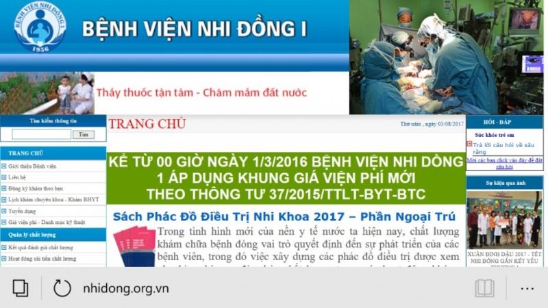 Trang chủ của bệnh viện Nhi Đồng 1