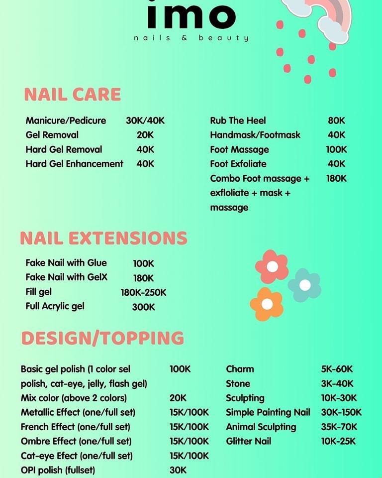 Bảng giá dịch vụ làm nail tại IMO Nails & Beauty