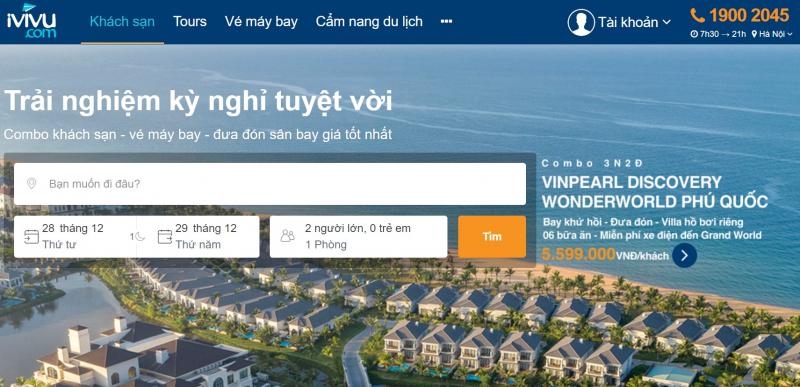 Giao diện website của iVIVU