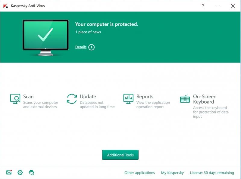 Giao diện phần mềm Kaspersky