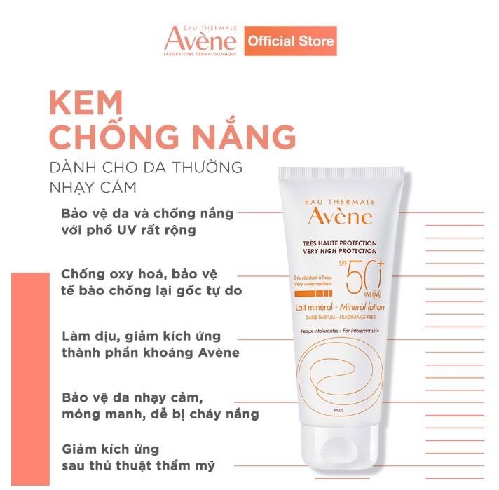 Kem chống nắng cho da thường nhạy cảm AVÈNE Very High Protection Mineral Lotion SPF 50+