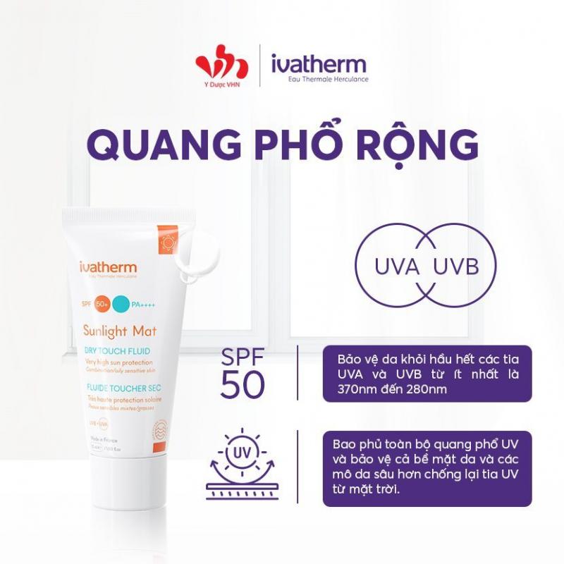 Kem chống nắng da hỗn hợp Ivatherm Sunlight Mat Dry Touch SPF50+