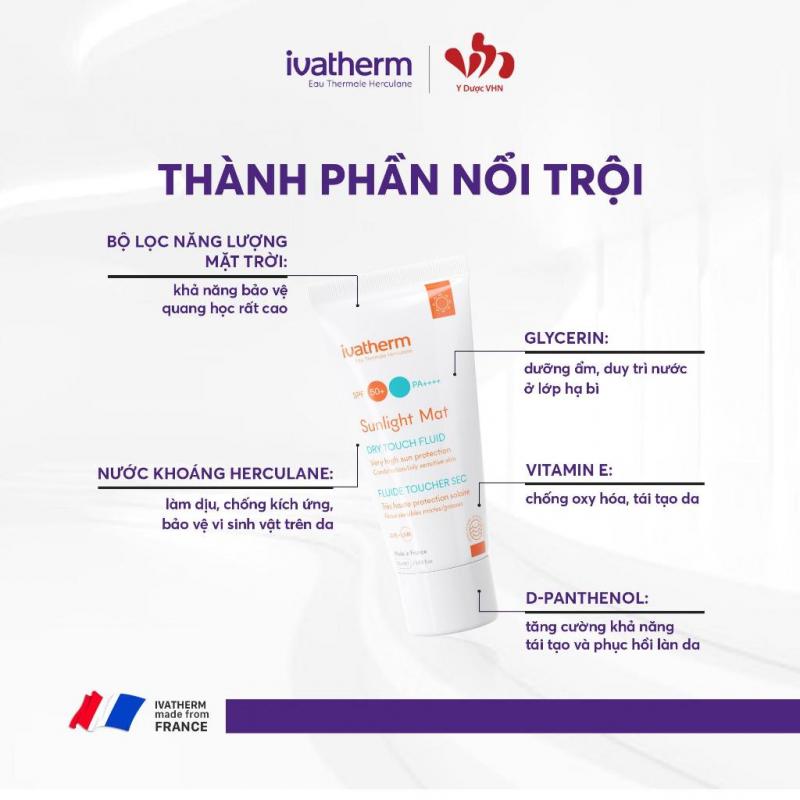 Kem chống nắng da hỗn hợp Ivatherm Sunlight Mat Dry Touch SPF50+