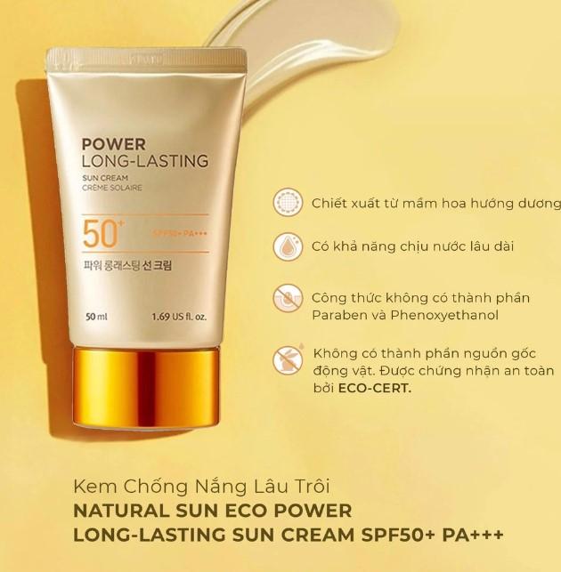 Kem chống nắng đa năng The Face Shop Natural Sun Eco Power Long Lasting Sun Cream SPF50+