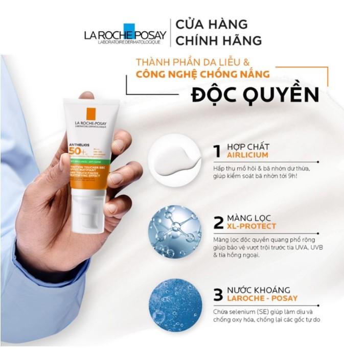 Kem chống nắng giúp kiểm soát bóng nhờn & bảo vệ da trước tia UVB UVA SPF 50+ La Roche-Posay Anthelios Dry Touch