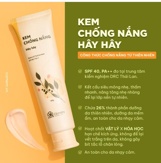 Kem chống nắng thiên nhiên thấm nhanh an toàn cho da Hây Hây SPF40/PA ++ Cỏ Mềm