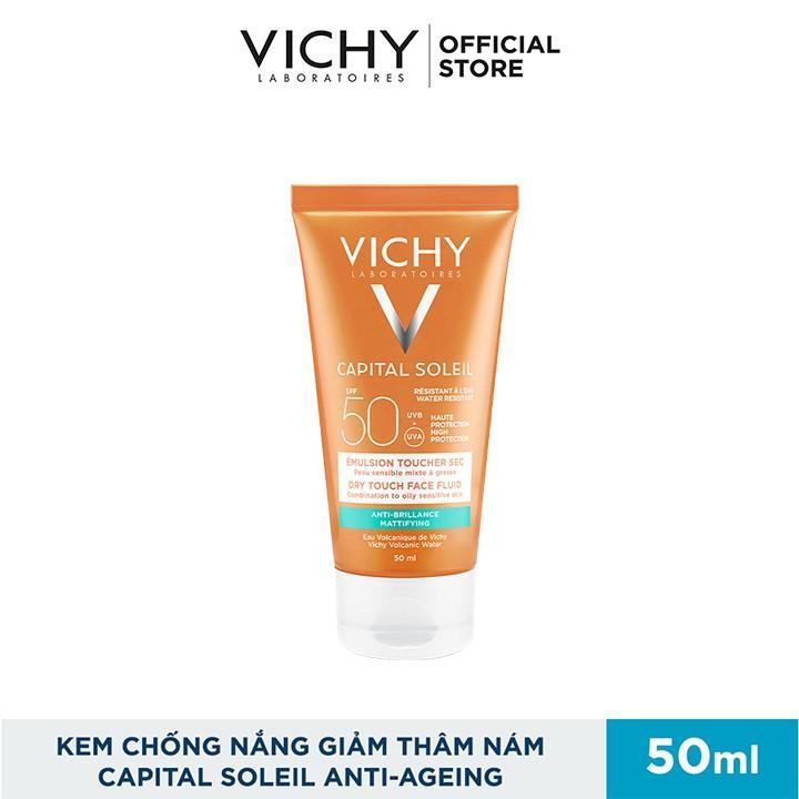 Kem chống nắng không nhờn rít SPF 50 UVA +UVB Vichy Capital Soleil Mattifying Dry Touch Face Fluid