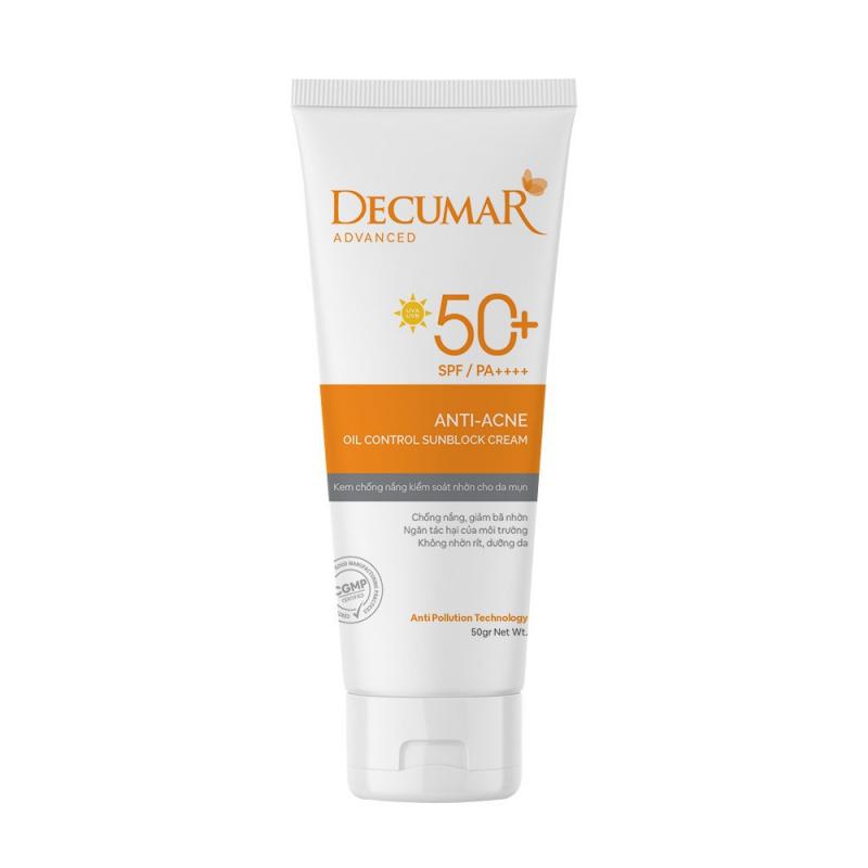 Kem chống nắng kiềm dầu nâng tone chuyên biệt cho da mụn Decumar Advanced Sunblock SPF50