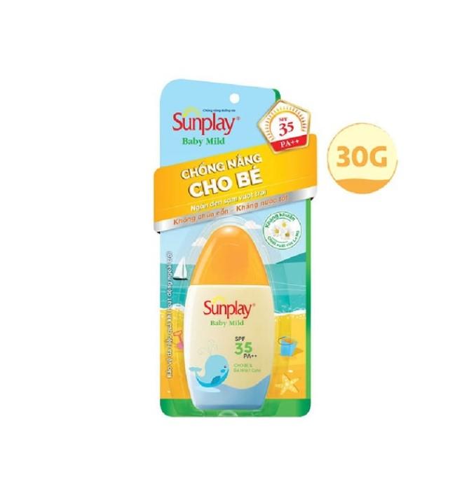 Kem chống nắng Sunplay Baby Mild sở hữu chỉ số chống nắng vừa phải an toàn cho da. SPF 35 và PA++ vẫn đảm bảo khả năng bảo vệ da toàn diện ngăn chặn tia UVB và giảm thiểu tác hại từ tia UVA lên đến 95%