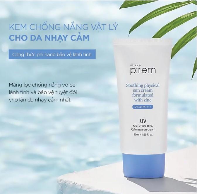 Kem chống nắng vật lý Make P:rem UV Defense Me. Calming Sun Cream SPF50+ PA++++