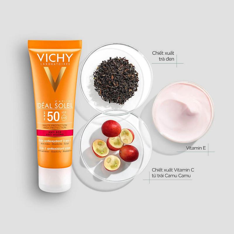 Kem chống nắng Vichy Capital Soleil giúp ngăn ngừa các dấu hiệu lão hóa 3 trong 1 SPF50 50ml