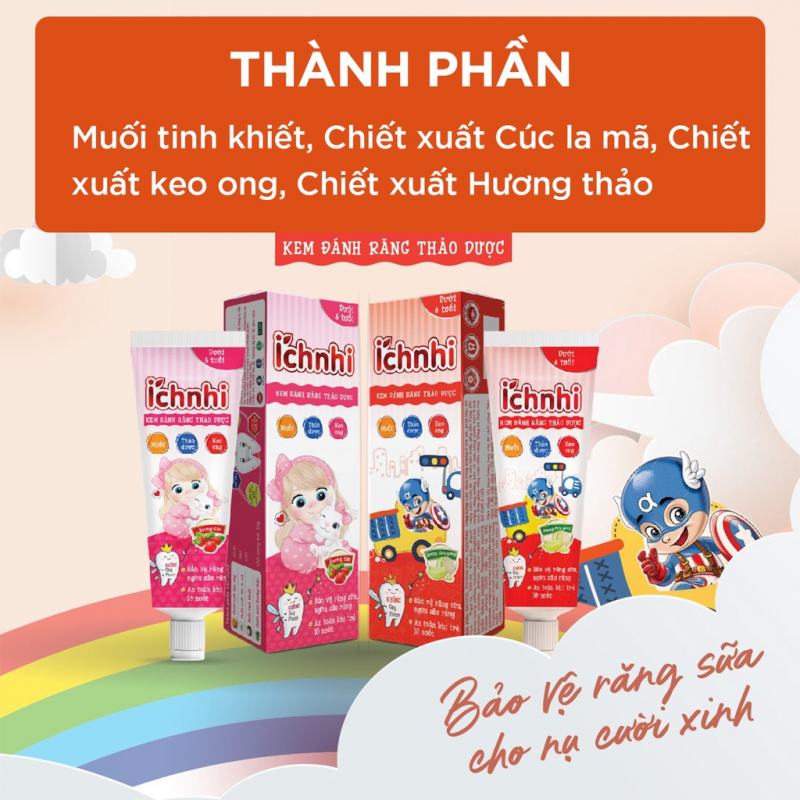 Kem đánh răng thảo dược Ích Nhi hương dâu cho bé dưới 6 tuổi