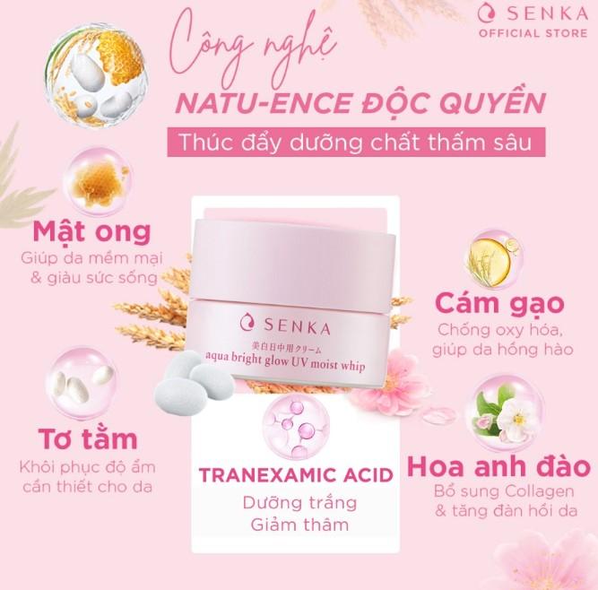 Kem dưỡng ban ngày Senka Aqua Bright Glow UV Moist Whip SPF 25+ PA ++