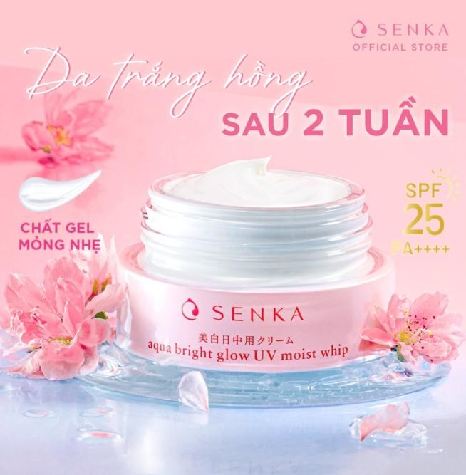 Kem dưỡng ban ngày Senka Aqua Bright Glow UV Moist Whip SPF 25+ PA ++