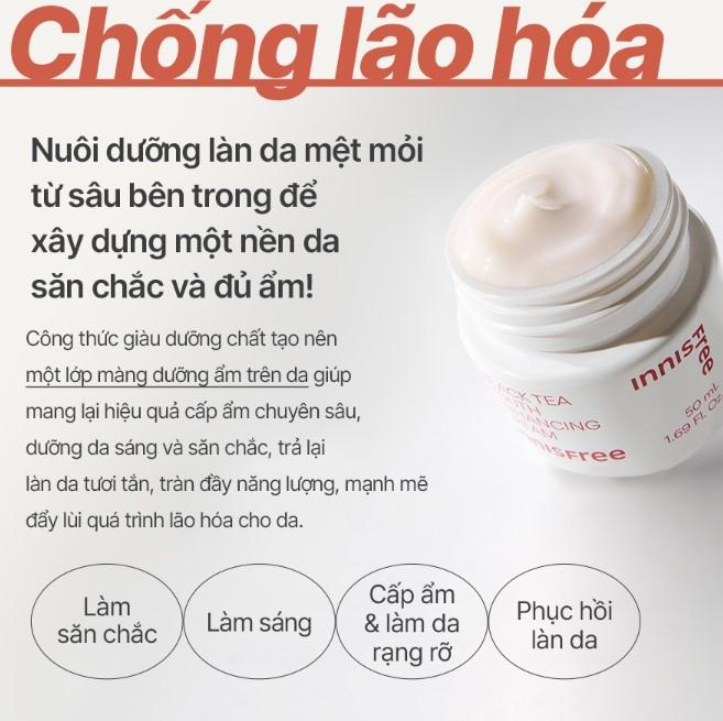 Kem dưỡng da ban đêm ngăn ngừa lão hóa từ trà đen Innisfree Black Tea Enhancing Cream