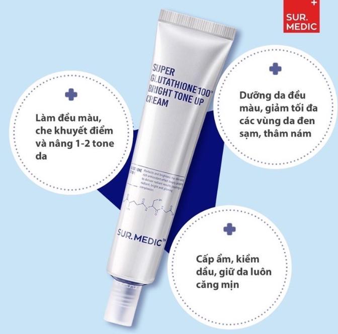 Kem dưỡng nâng tông trắng da SurMedic Super Glutathione 100 Bright Tone Up Cream