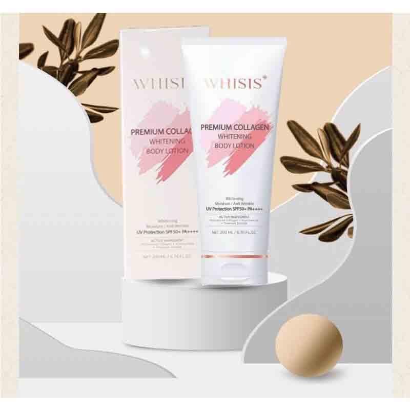 Kem dưỡng thể trắng da chống nắng nâng tone Hàn Quốc Whisis Premium Collagen Whitening Body Lotion 200ml