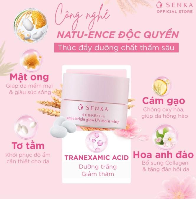 Kem dưỡng trắng da chống nắng ban ngày Senka Aqua Bright Glow UV Moist Whip SPF 25+ PA ++