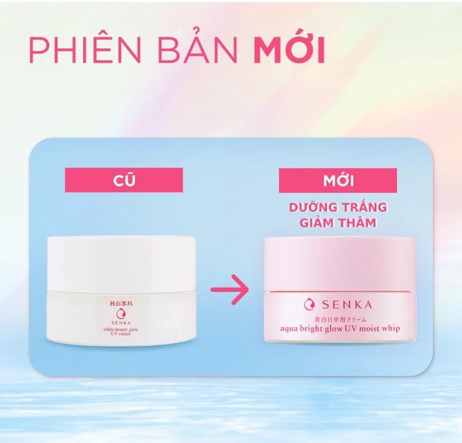 Kem dưỡng trắng da chống nắng ban ngày Senka Aqua Bright Glow UV Moist Whip SPF 25+ PA ++