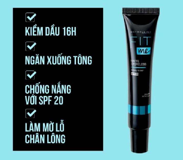 Kem lót kiềm dầu ngăn xuống tông SPF 20 Fit Me Primer Matte+Poreless Maybelline New York