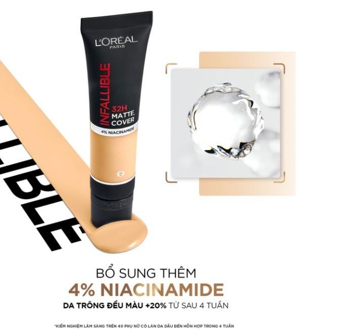 Kem nền kiềm dầu, lâu trôi với 4% Niacinamide L’oreal Paris 32h Matte Cover Foundation