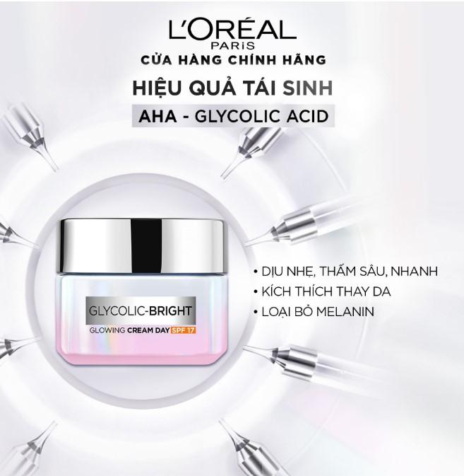 Kem ngày dưỡng sáng mờ thâm nám L'Oreal Paris Glycolic (AHA) Bright SPF 17