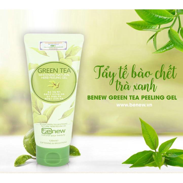 Kem tẩy da chết trà xanh sạch mụn trắng da Benew Green Tea Peeling Gel