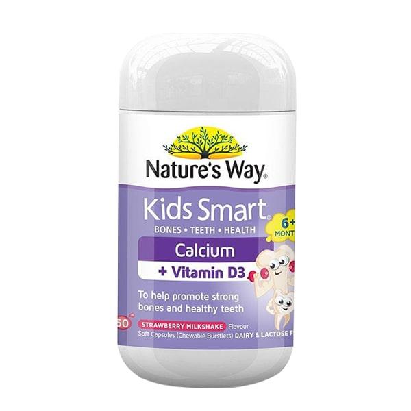 Viên nhai cho bé Nature’s Way Kids Smart Calcium + Vitamin D3 Burstlets bổ sung canxi giúp bé phát triển chiều cao