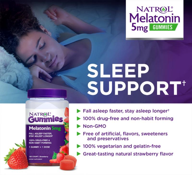 Kẹo ngậm dễ ngủ Natrol Melatonin Gummies Melatonin 10mg