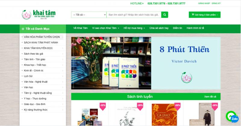 Giao diện website của Khai Tâm