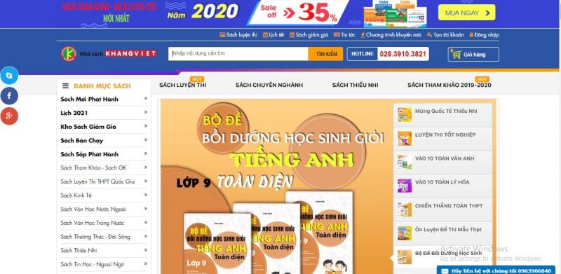 Giao diện website nhà sách Khang Việt