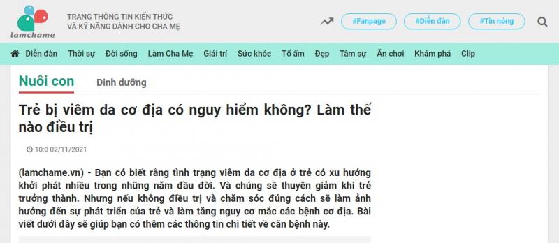 Trang chủ website lamchame.vn