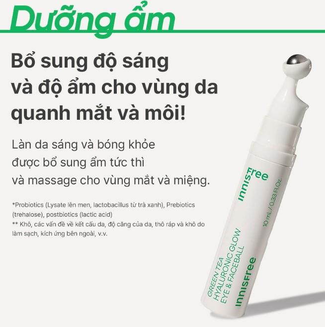 Lăn dưỡng da Innisfree Green Tea Seed Hyaluronic Glow Eye & Face