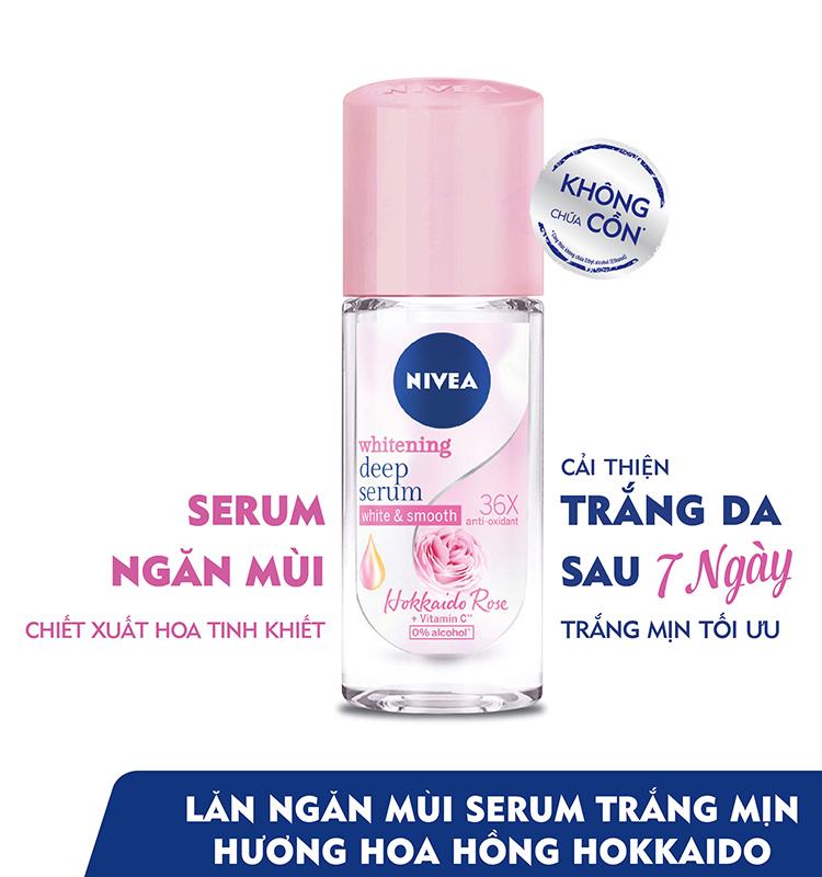 Lăn ngăn mùi Nivea serum trắng mịn hương hoa hồng Hokkaido