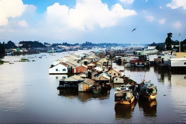 Scenery of Chau Doc floating village