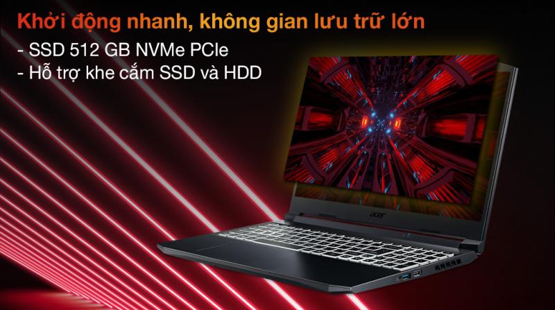 Laptop Acer Nitro 5 Gaming AN515 57 727J i7 11800H/8GB/512GB/4GB RTX3050Ti/144Hz/Balo/Win10 (NH.QD9SV.005.)