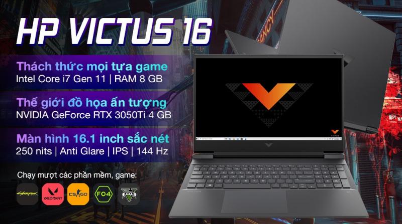Laptop HP Gaming VICTUS 16 d0198TX i7 11800H/8GB/32GB+512GB/4GB RTX3050Ti/Win11 (4R0U0PA)