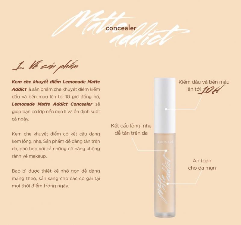 Kem che khuyết điểm kiềm dầu bền màu Lemonade Matte Addict Concealer