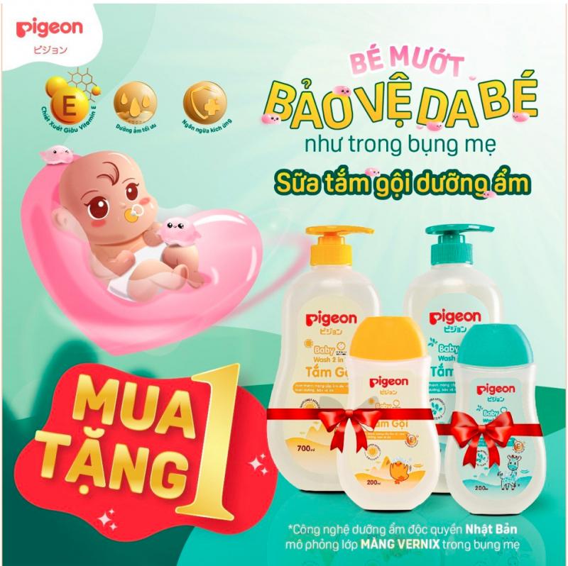 Sữa tắm gội dưỡng ẩm 2 trong 1 Pigeon - Giá tham khảo: 65,000 VNĐ/ chai 200ml