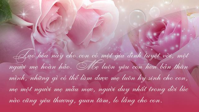 Ngày Phụ nữ Việt Nam 20/10 đang đến gần, hãy gửi đến mẹ những lời chúc ý nghĩa nhất để cảm nhận sự yêu thương và quan tâm từ những người con thân yêu. Hãy cùng xem hình ảnh đầy cảm xúc này để tìm ra lời chúc phù hợp nhất để dành tặng cho mẹ nào!