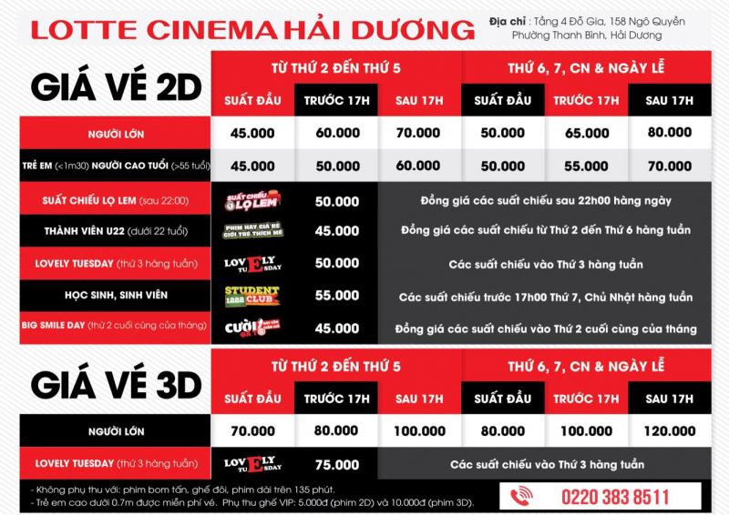 Giá vé Lotte Cinema Hải Dương