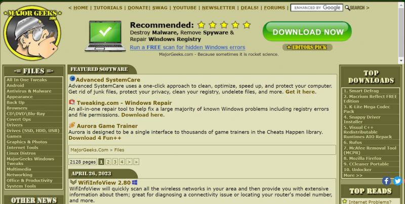 Trang web tải phần mềm MajorGeeks