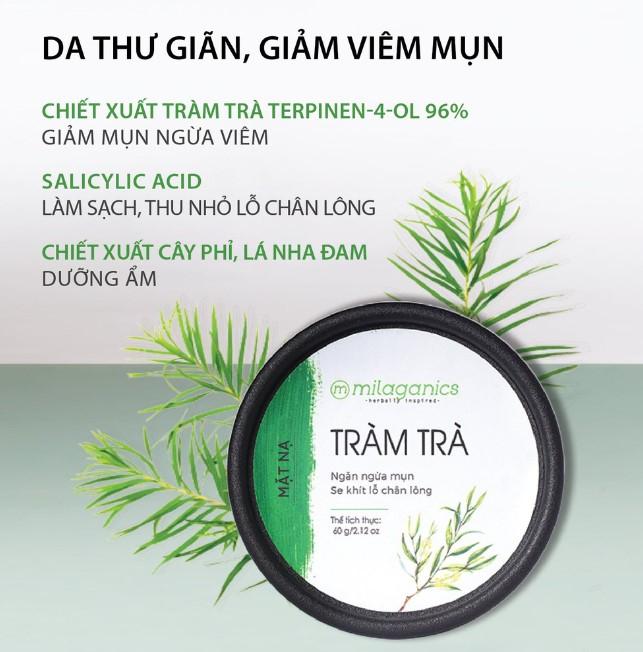 Mặt nạ đất sét tinh dầu tràm trà ngừa mụn & làm khô vết nhân mụn Milaganics