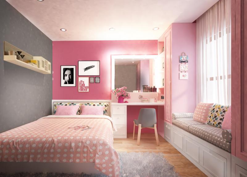 Phòng ngủ cho bạn gái yêu màu hồng