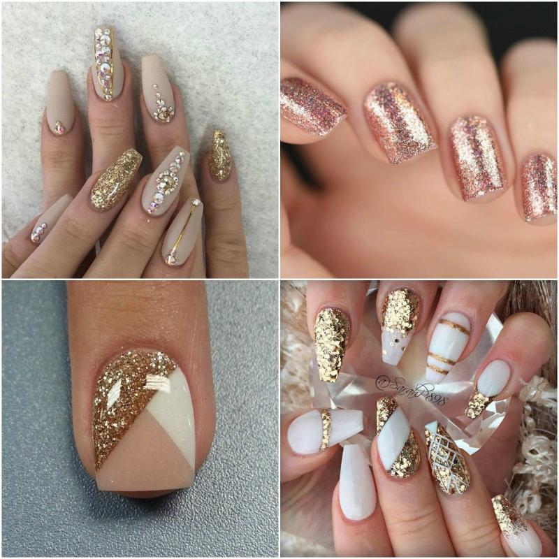 Những mẫu nail màu vàng nhũ phá cách